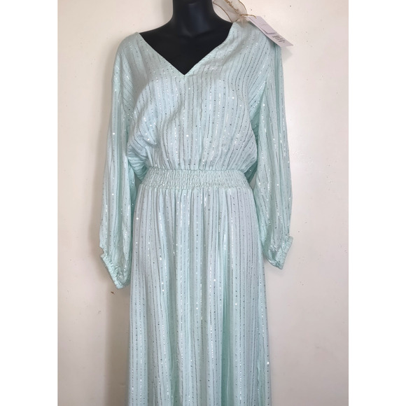 Sundress Laura Maxi Dress MINT GREEN M/L Boho Formal Gown Sparkle NWT Sexy Slits - Picture 2 of 16